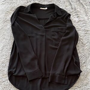Lush Black V-Neck Long Sleeve Pocket Blouse